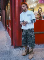 bottega desires distressed camo cargo shorts