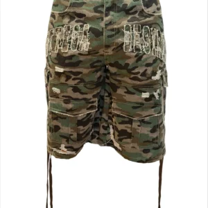 Bottega Desires Distressed Camo Cargo Shorts
