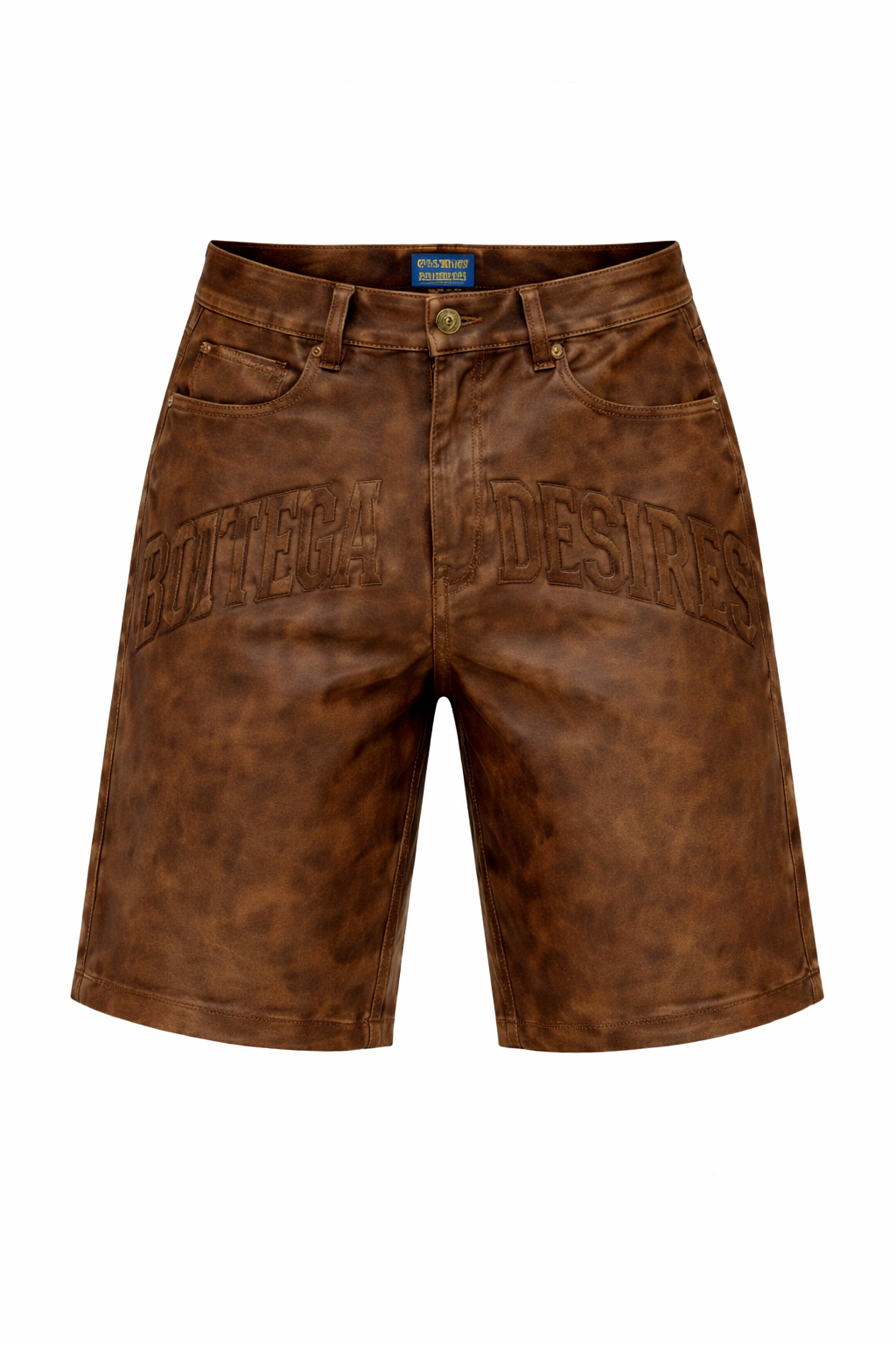 ChatGPT Image Apr 8, 2026, 08_03_43 PM Bottega Desires Brown Embossed Leather-Look Shorts - Image 1