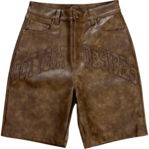 Bottega Desires Brown Embossed Leather-Look Shorts